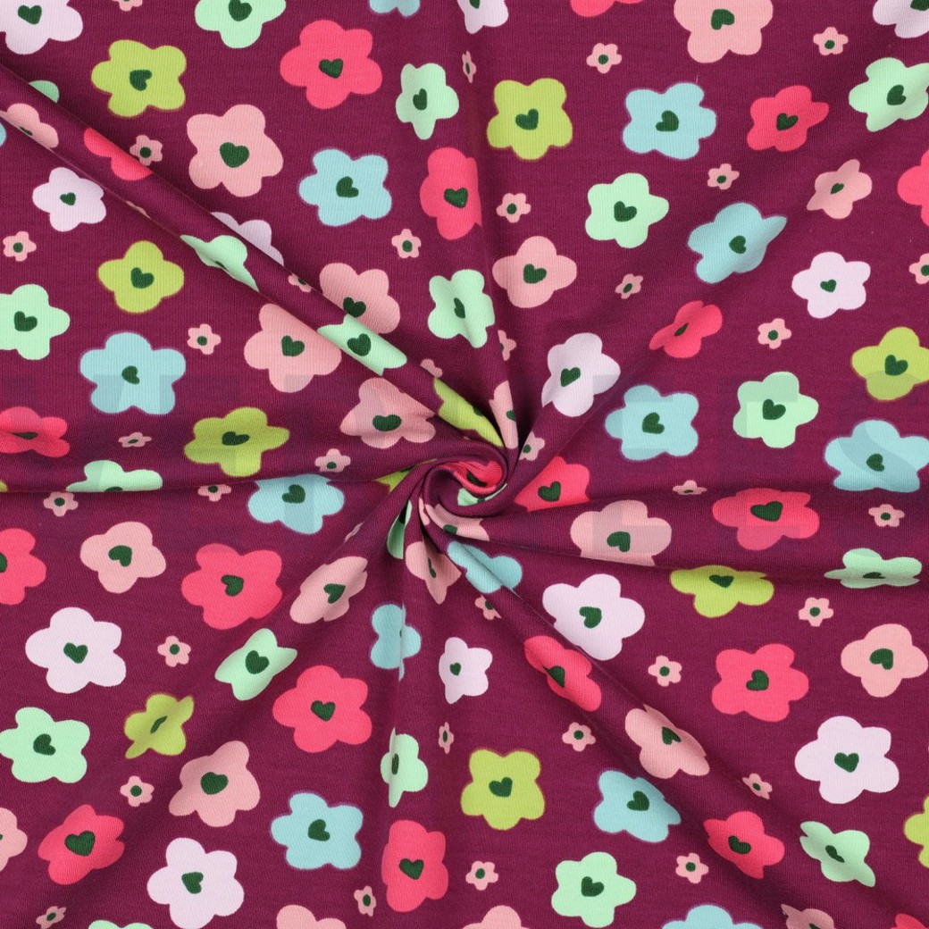 FRENCH TERRY ABSTRACT FLOWERS BORDEAUX #3