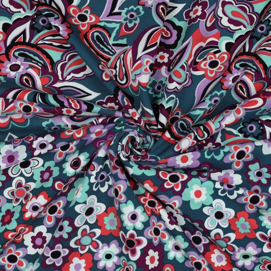 FRENCH TERRY FLOWERS PETROL #7