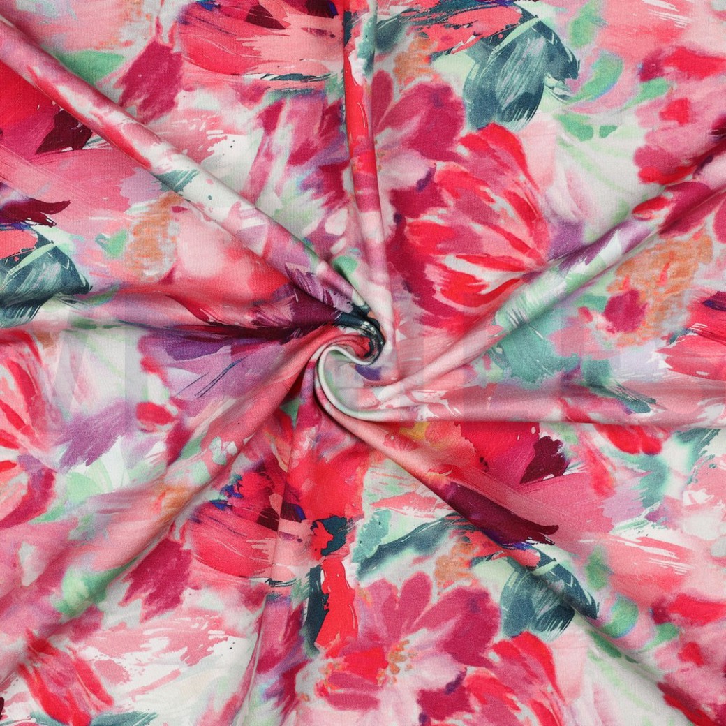 FRENCH TERRY DIGITAL FLOWERS FUCHSIA #3