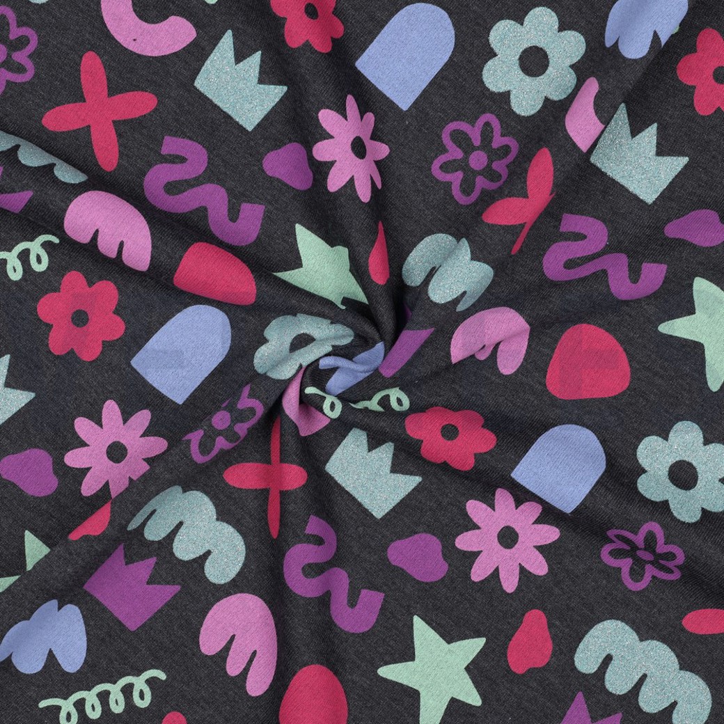SWEAT MELANGE GLITTER DOODLE SHAPES INDIGO #3