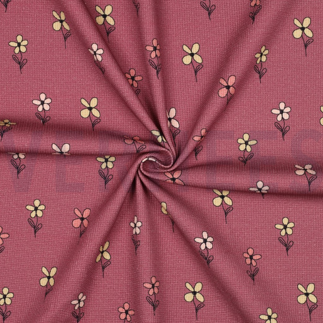 WAFFLE JERSEY FLOWERS BORDEAUX #3