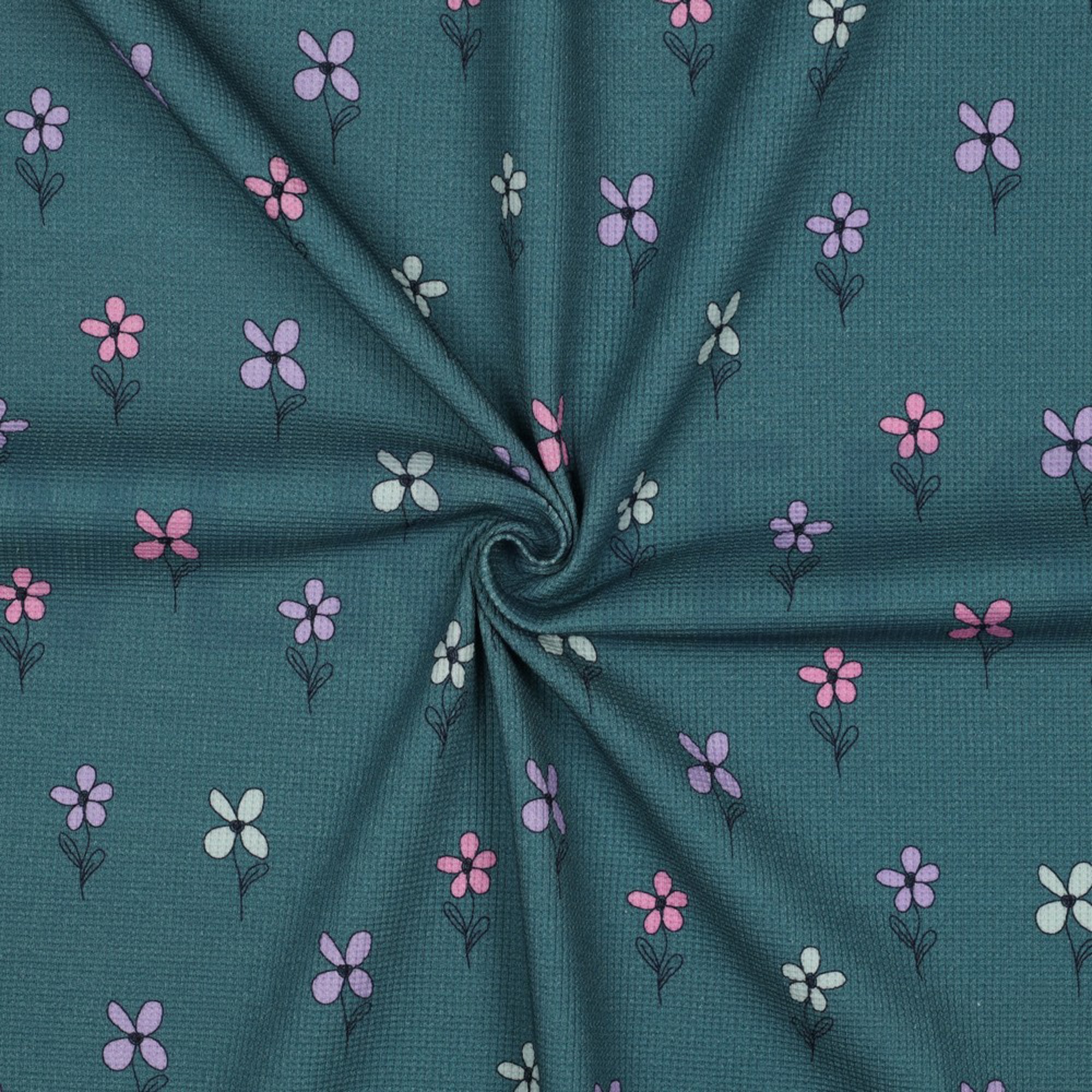 WAFFLE JERSEY FLOWERS PETROL (high resolution) #3