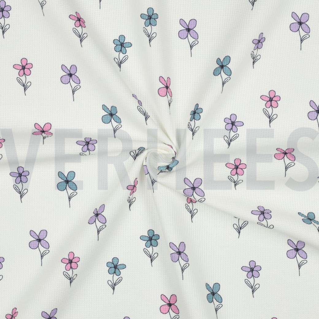 WAFFLE JERSEY FLOWERS PETROL #3