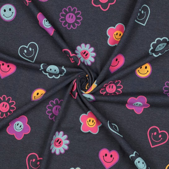 JERSEY MÉLANGE PAILLETTES SMILEYS INDIGO #7