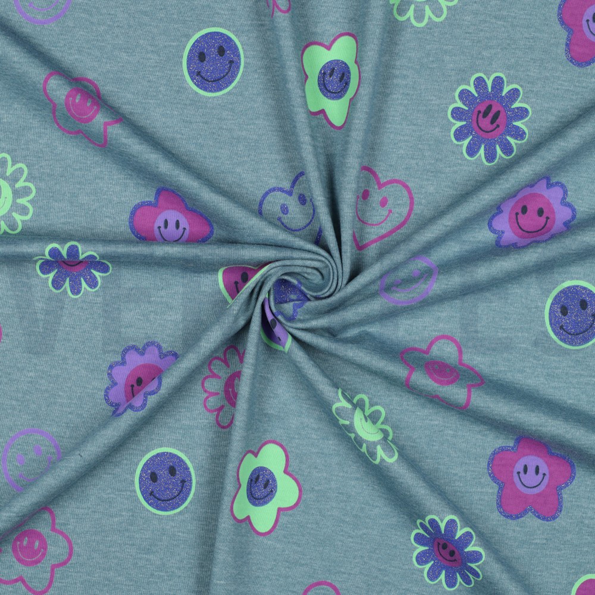JERSEY MELANGE GLITTER HAPPY FACES SMOKE BLUE (high resolution) #3