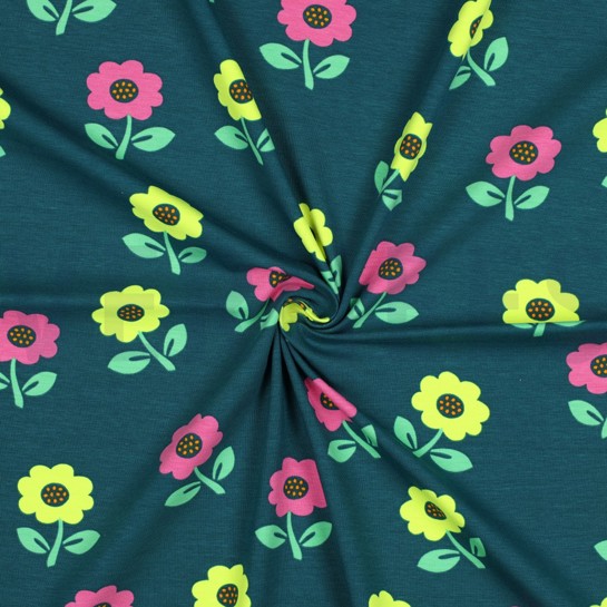 JERSEY NEON FLOWERS DARK GREEN #7