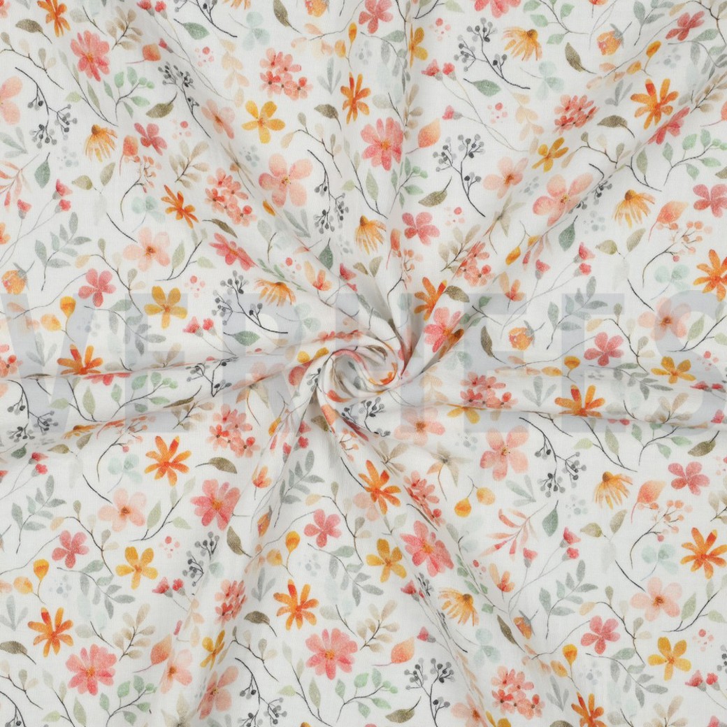 DOUBLE GAUZE DIGITAL FLOWERS WHITE #3