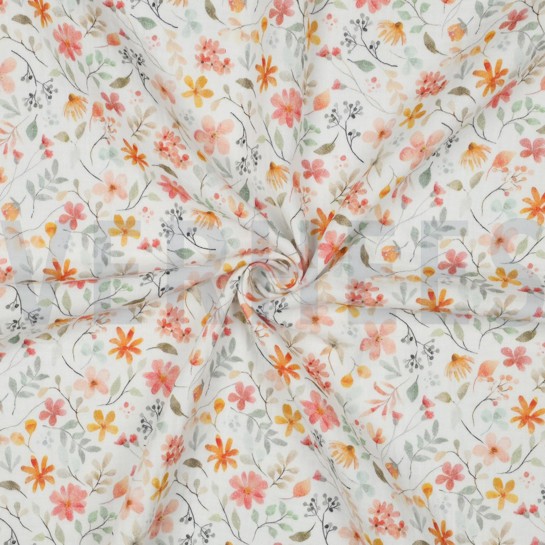 DOUBLE GAUZE DIGITAAL BLOEMEN WIT #7