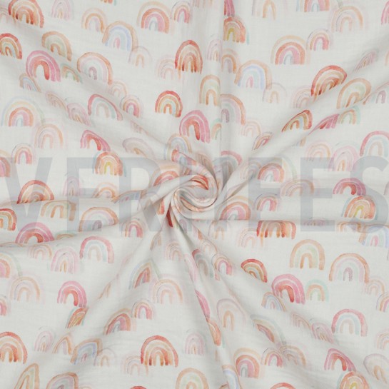 MUSSELIN DIGITAL REGENBÖGEN WEISS #7