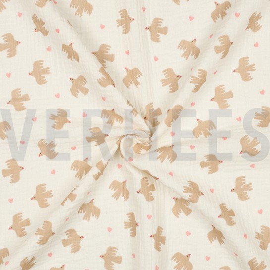 DOUBLE GAUZE GOTS BIRDS NATURAL #7