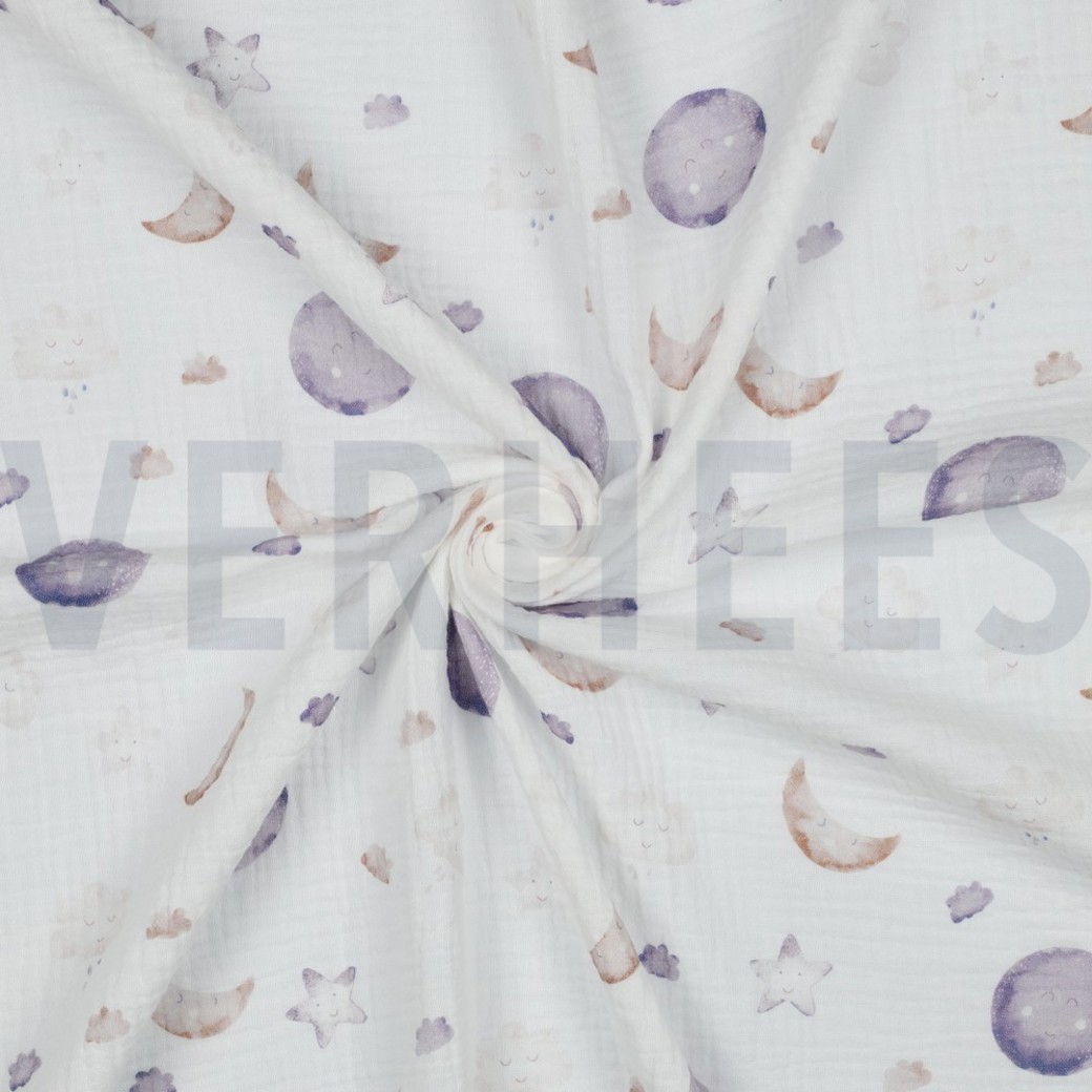 DOUBLE GAUZE GOTS DIGITAL MOON WHITE #3