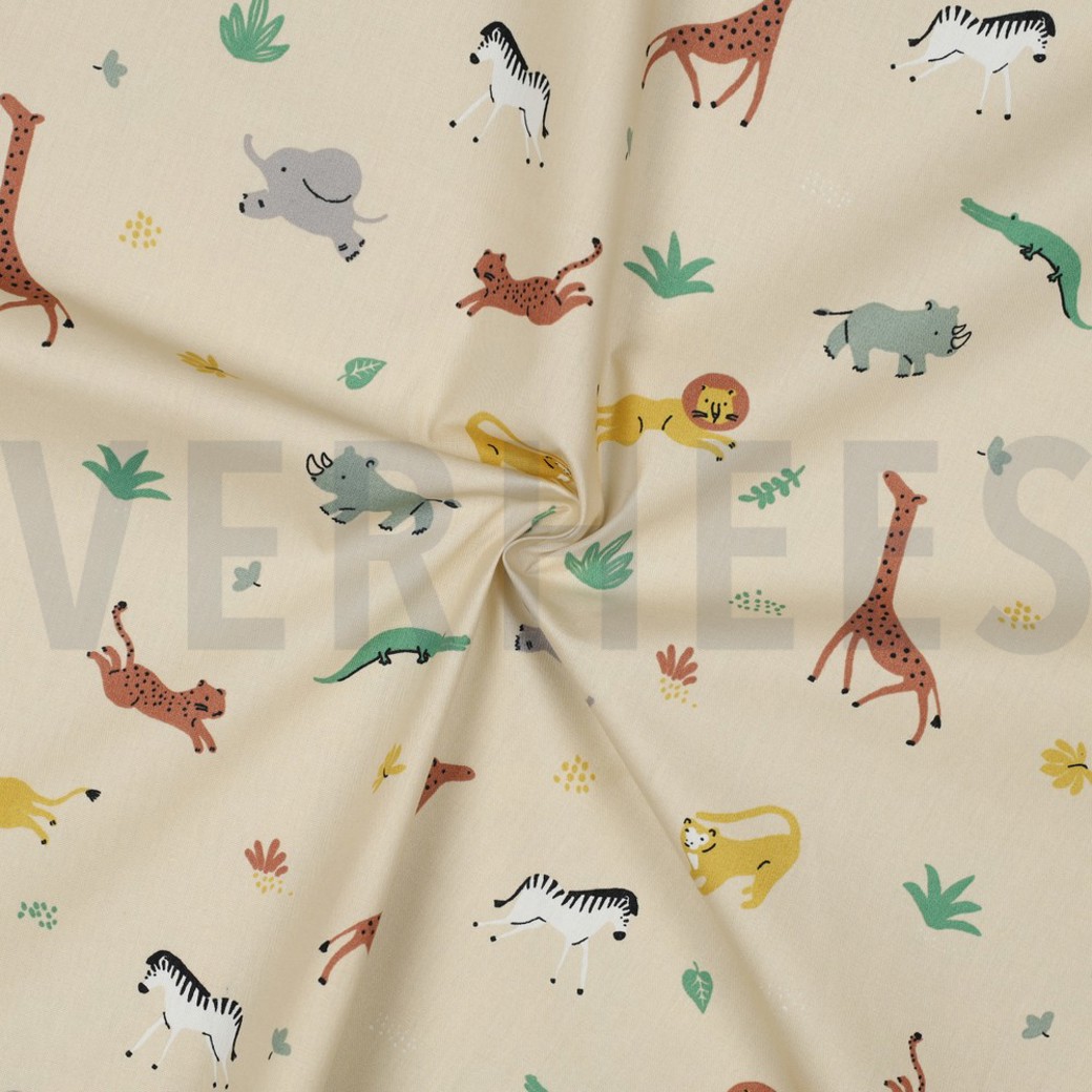 POPLIN GOTS ANIMALS BEIGE #3