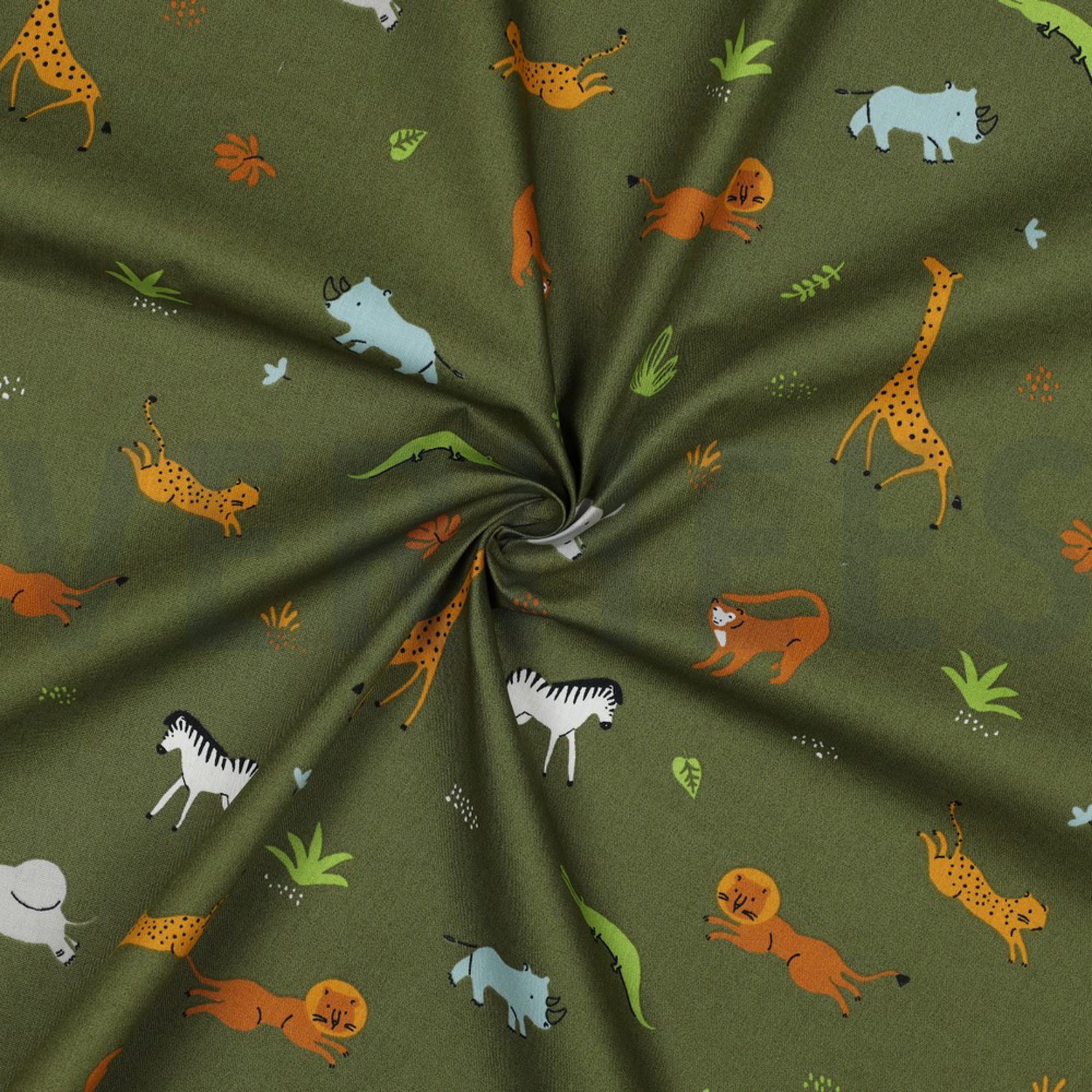 POPLIN GOTS ANIMALS ARMY GREEN (high resolution) #3