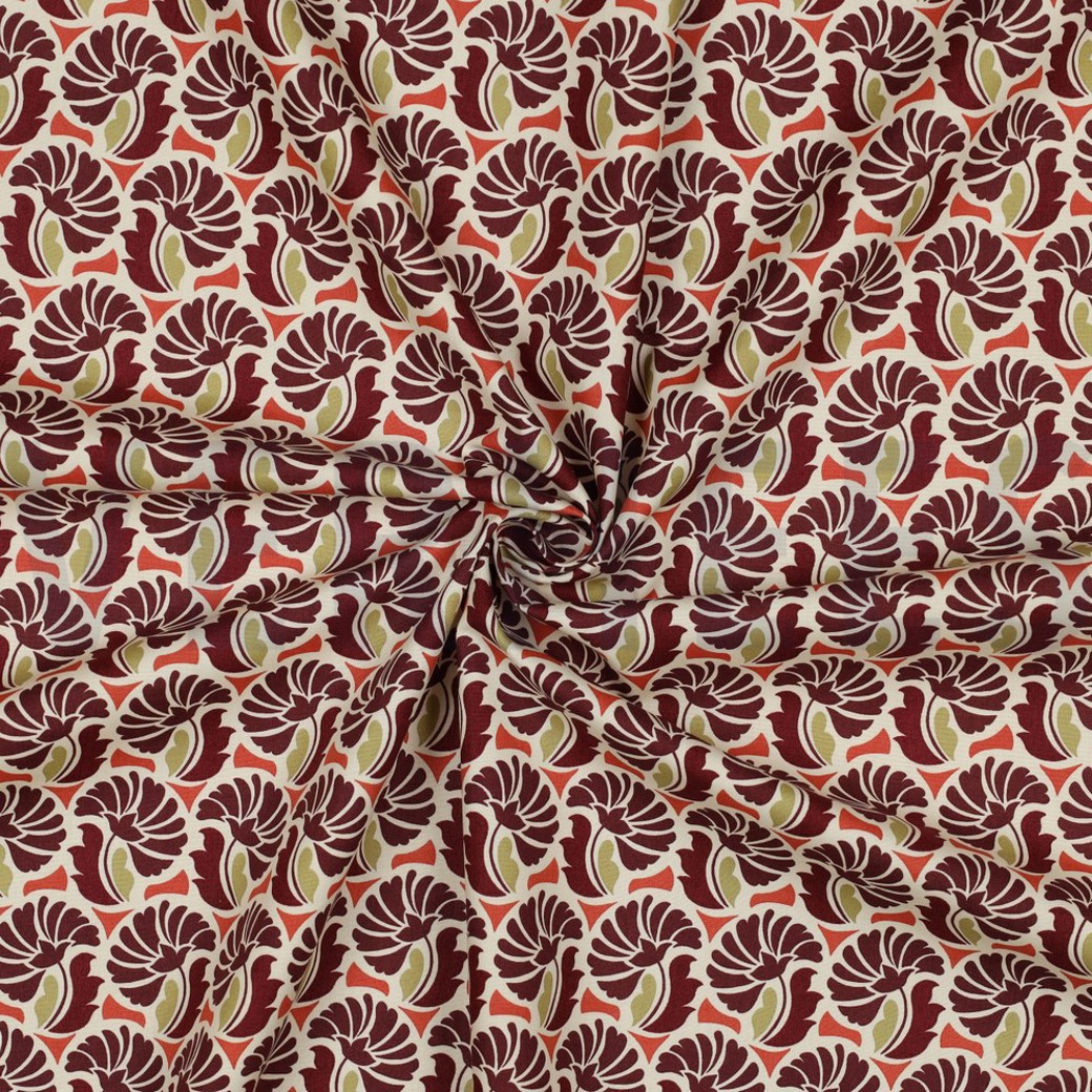 FINE POPLIN FLOWERS BORDEAUX #3