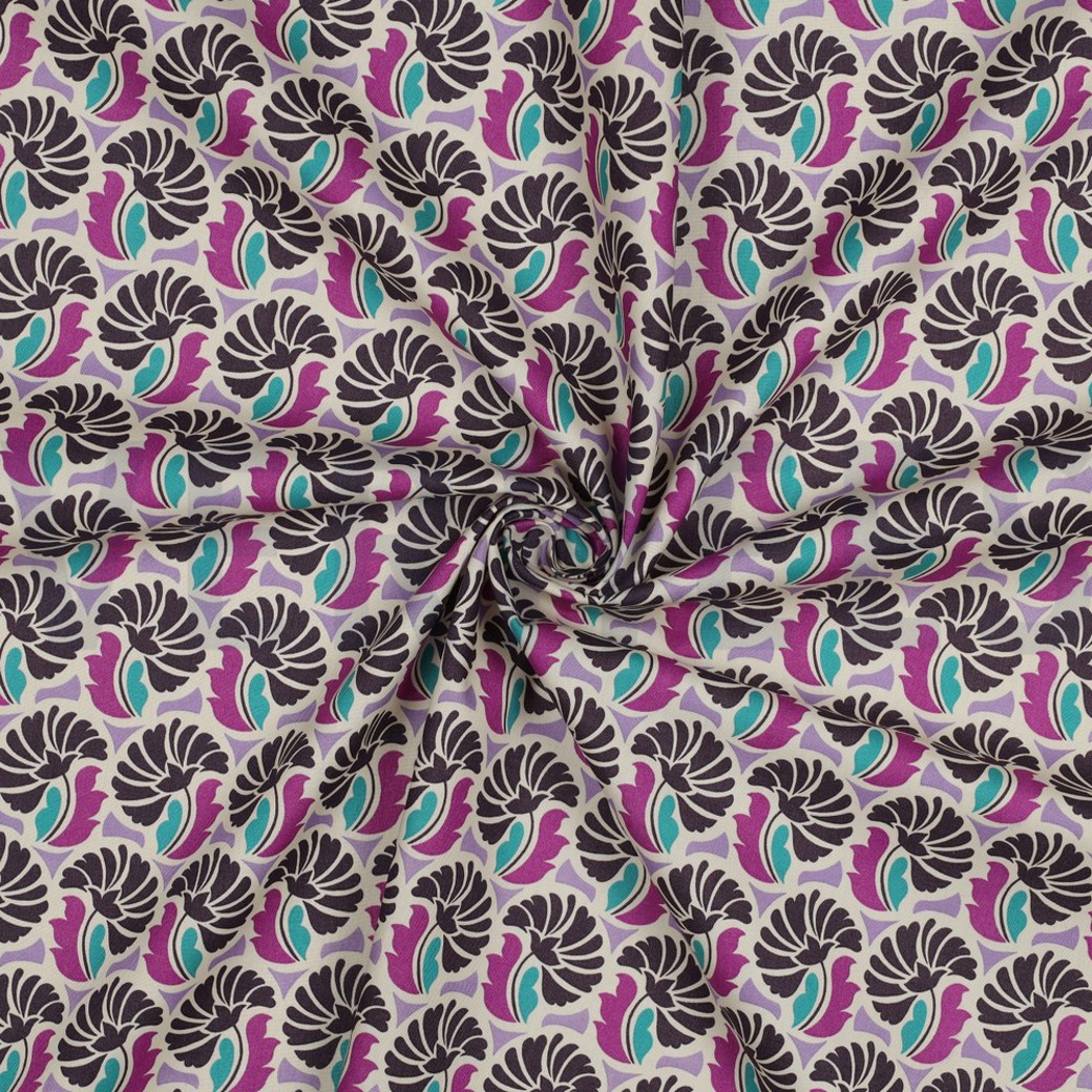 FINE POPLIN FLOWERS PURPLE #3