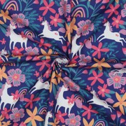 FINE POPLIN FLOWERS AND UNICORNS COBALT (thumbnail) #3