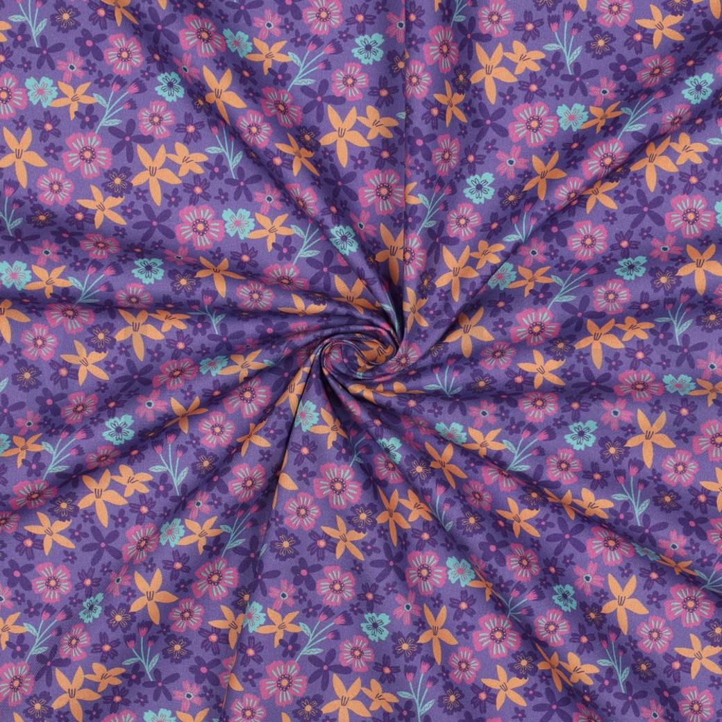 FINE POPLIN FLOWERS AND UNICORNS LAVENDER #3