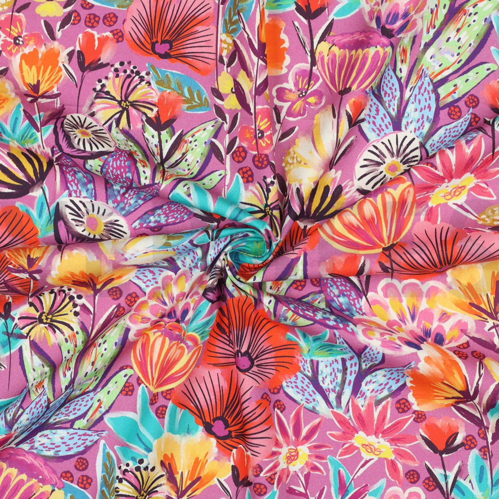 FINE POPLIN DIGITAL FLOWERS FUCHSIA (high resolution) #3