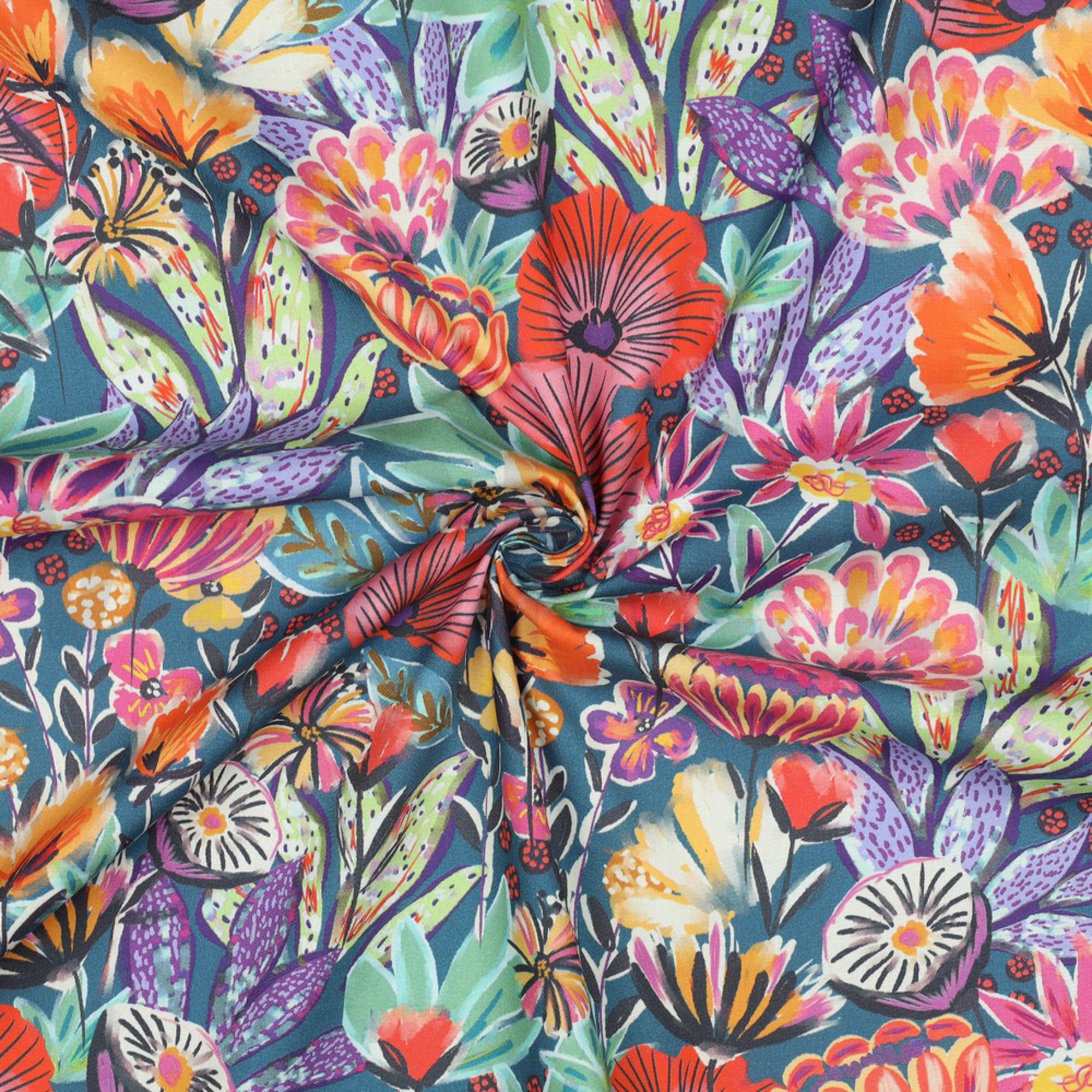 FINE POPLIN DIGITAL FLOWERS PETROL (high resolution) #3