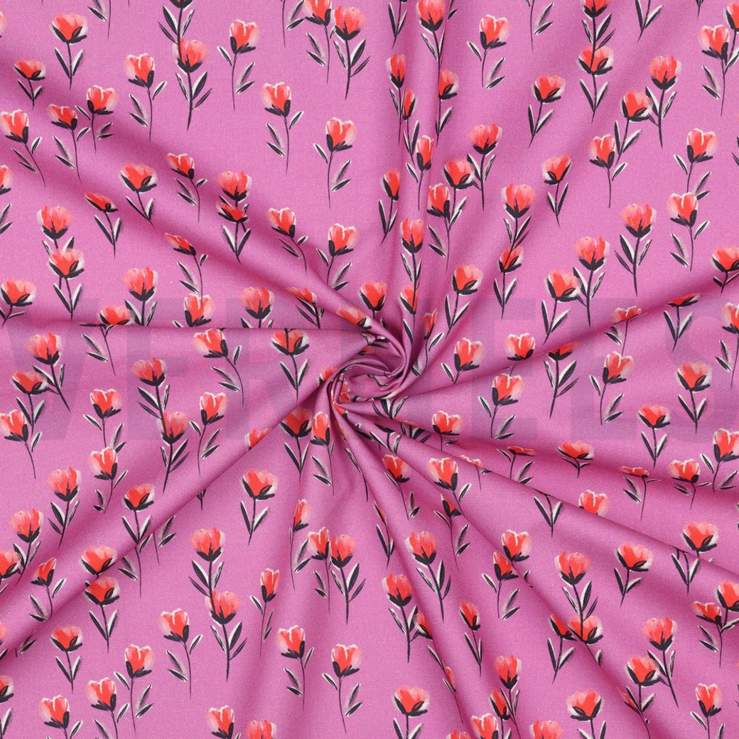 FINE POPLIN DIGITAL FLOWERS FUCHSIA #3