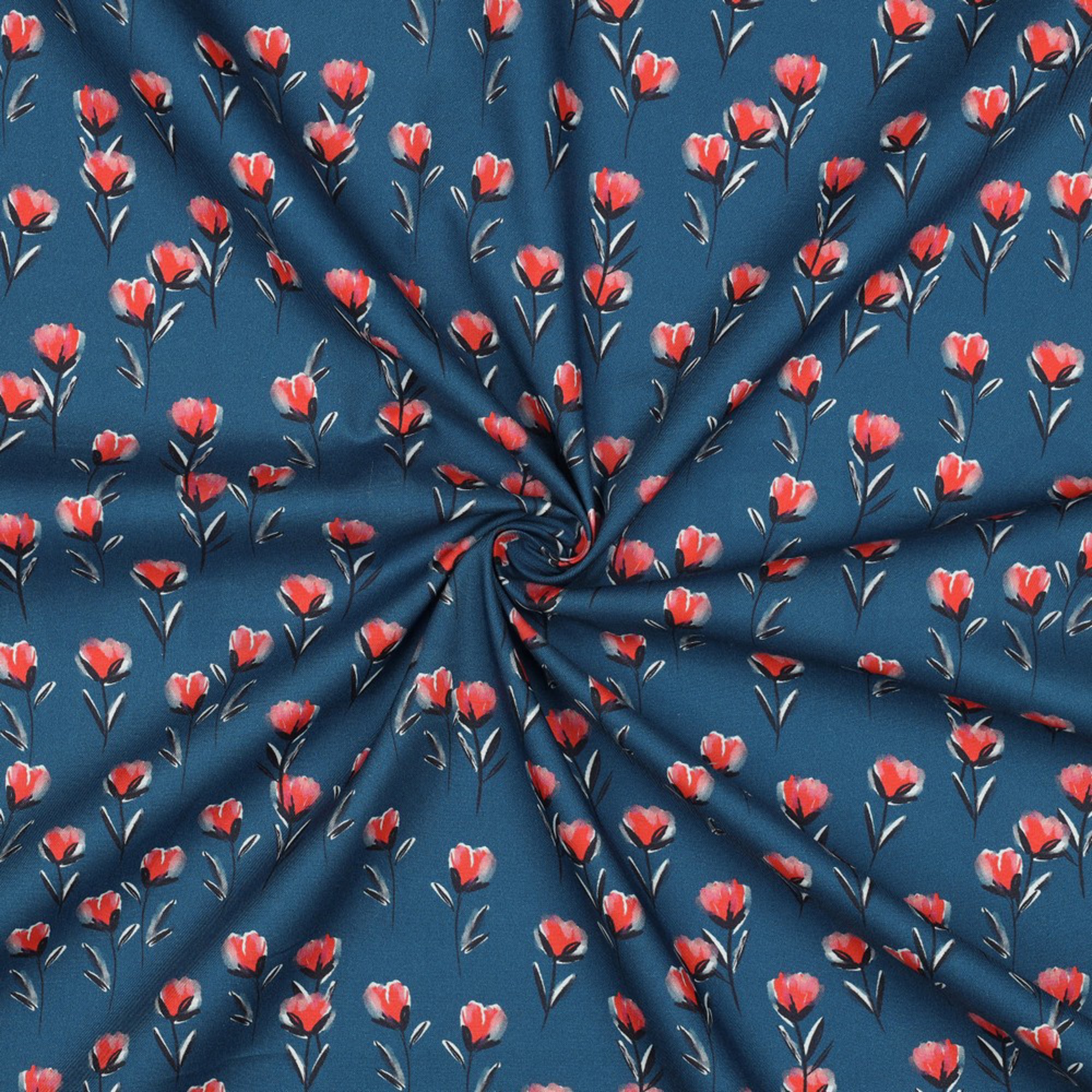 FINE POPLIN DIGITAL FLOWERS PETROL (high resolution) #3