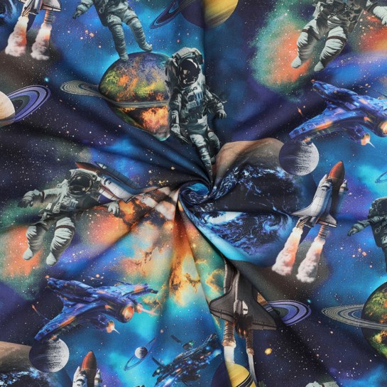 BAUMWOLLE POPELINE DIGITAL WELTRAUM MARINEBLAU #7