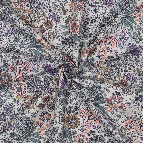 FINE POPLIN DIGITAL FLOWERS OFF-WHITE #7