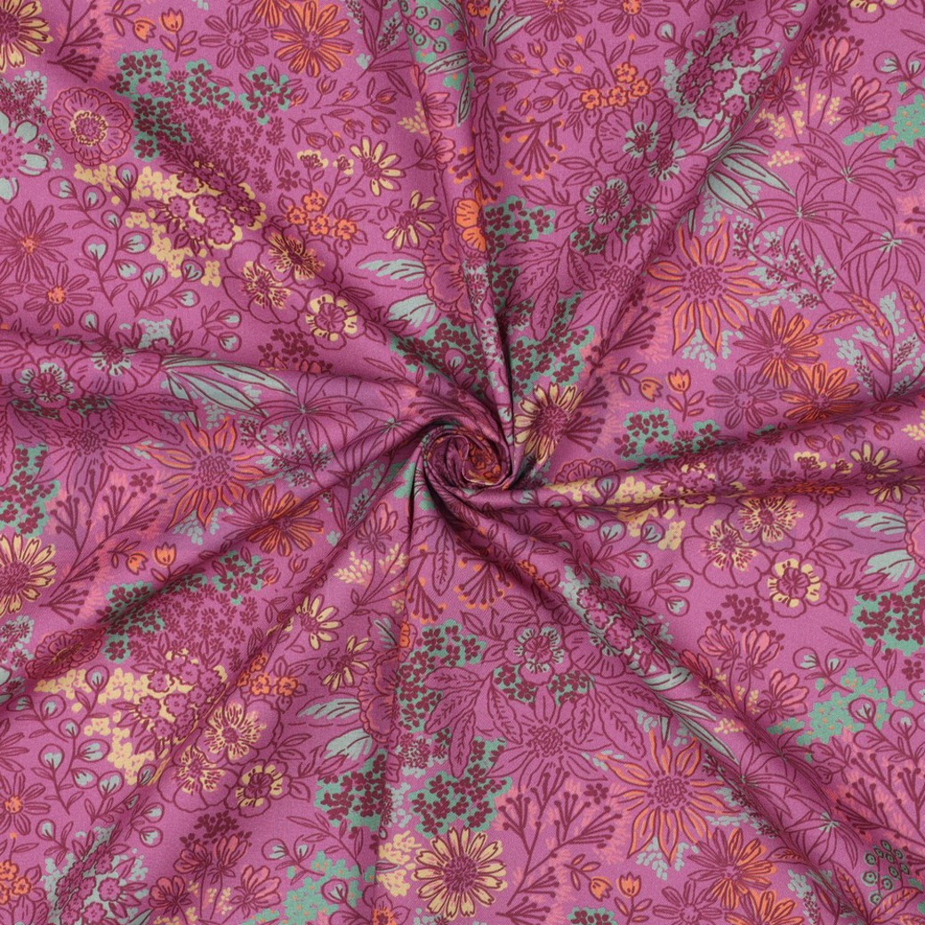 FINE POPLIN DIGITAL FLOWERS FUCHSIA #3