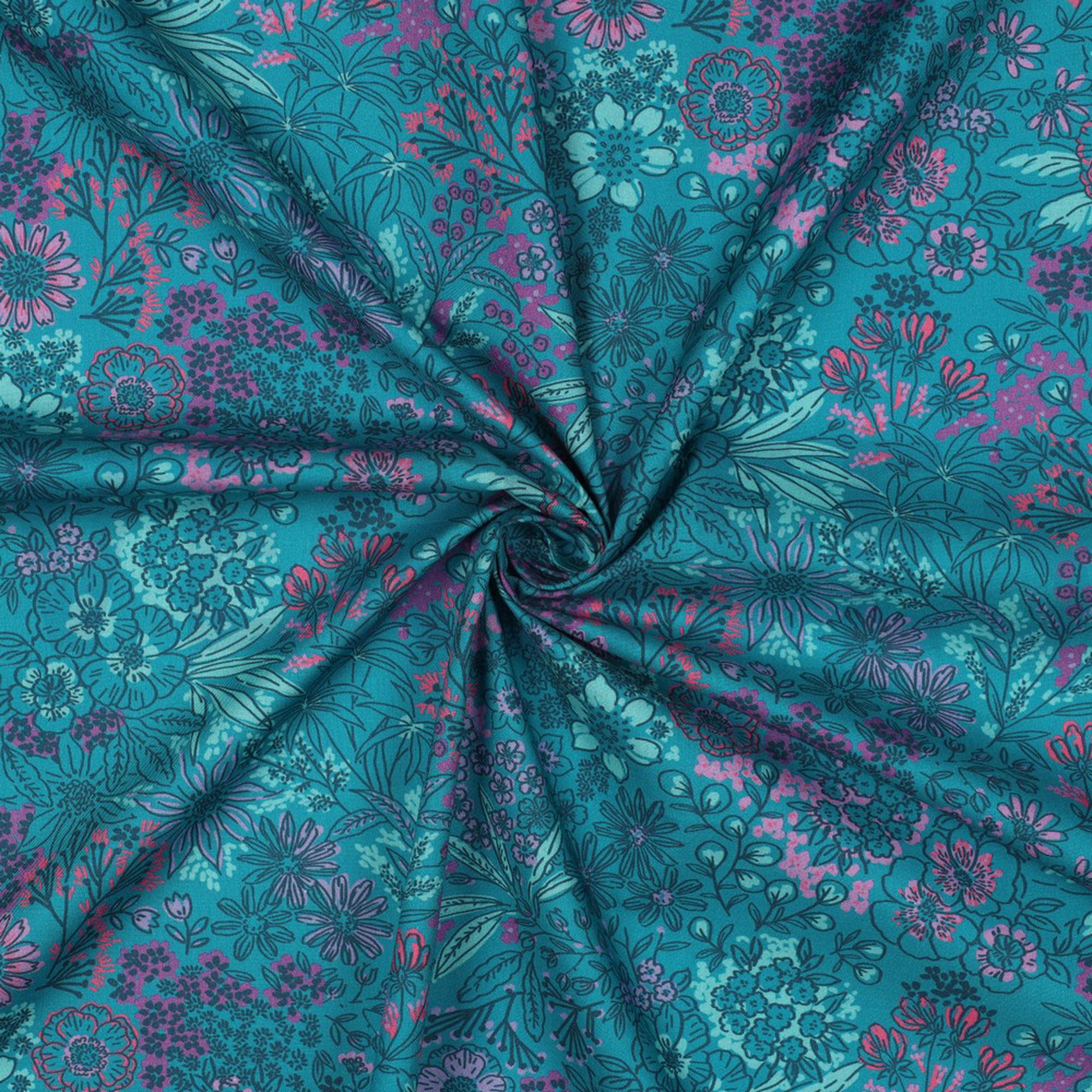FINE POPLIN DIGITAL FLOWERS PETROL (high resolution) #3