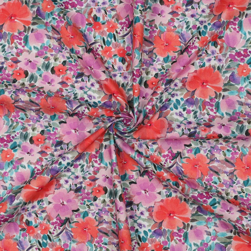 FINE POPLIN DIGITAL FLOWERS MAUVE #3