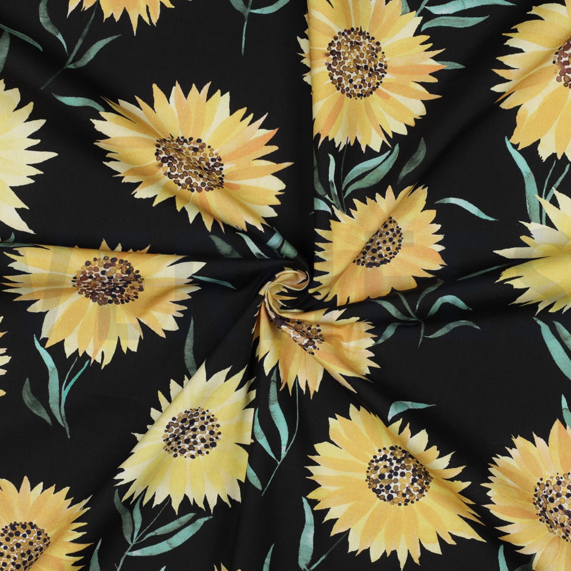 FINE POPLIN DIGITAL SUNFLOWERS BLACK (high resolution) #3