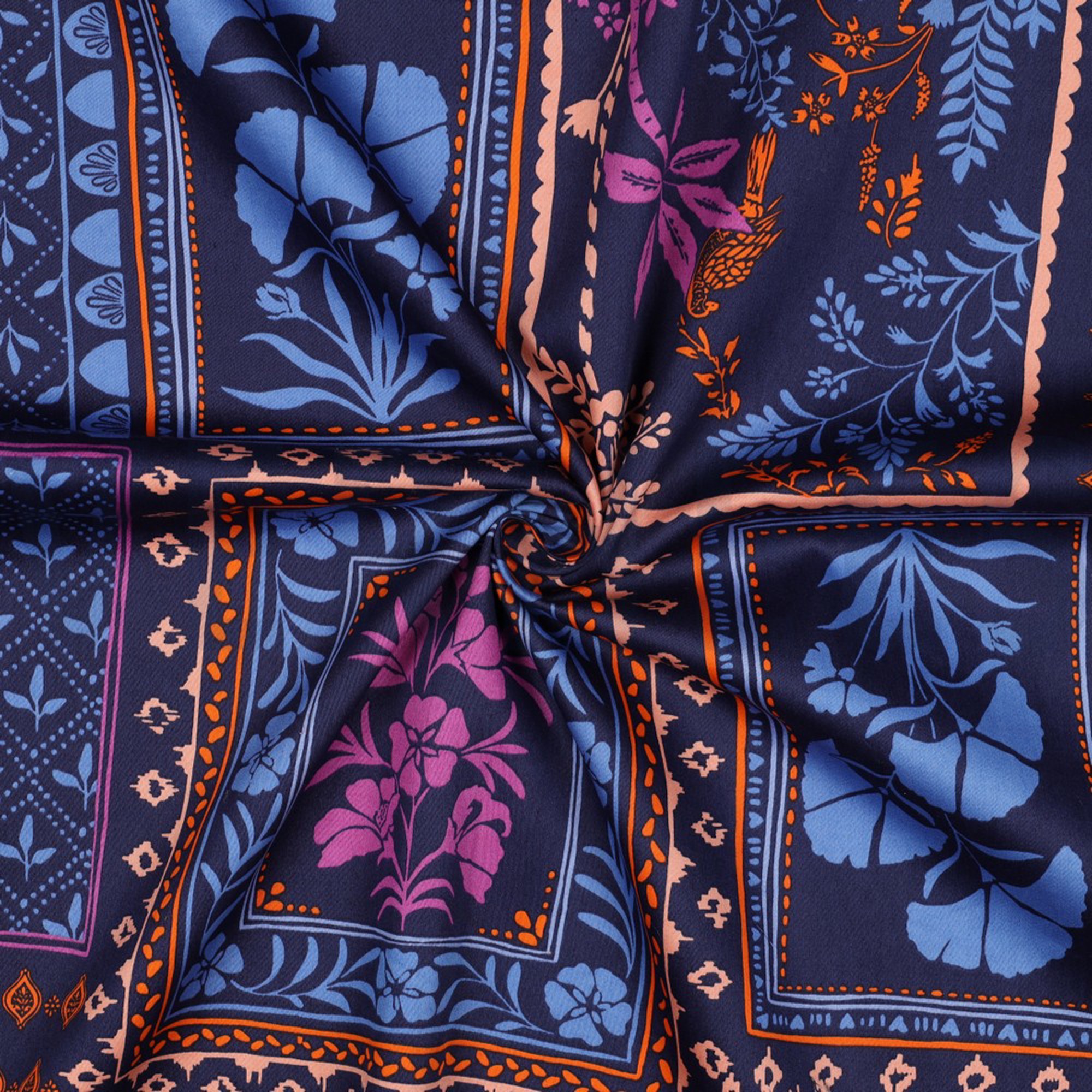 COTTON SATIN PATCHWORK FLOWERS NAVY (high resolution) #3