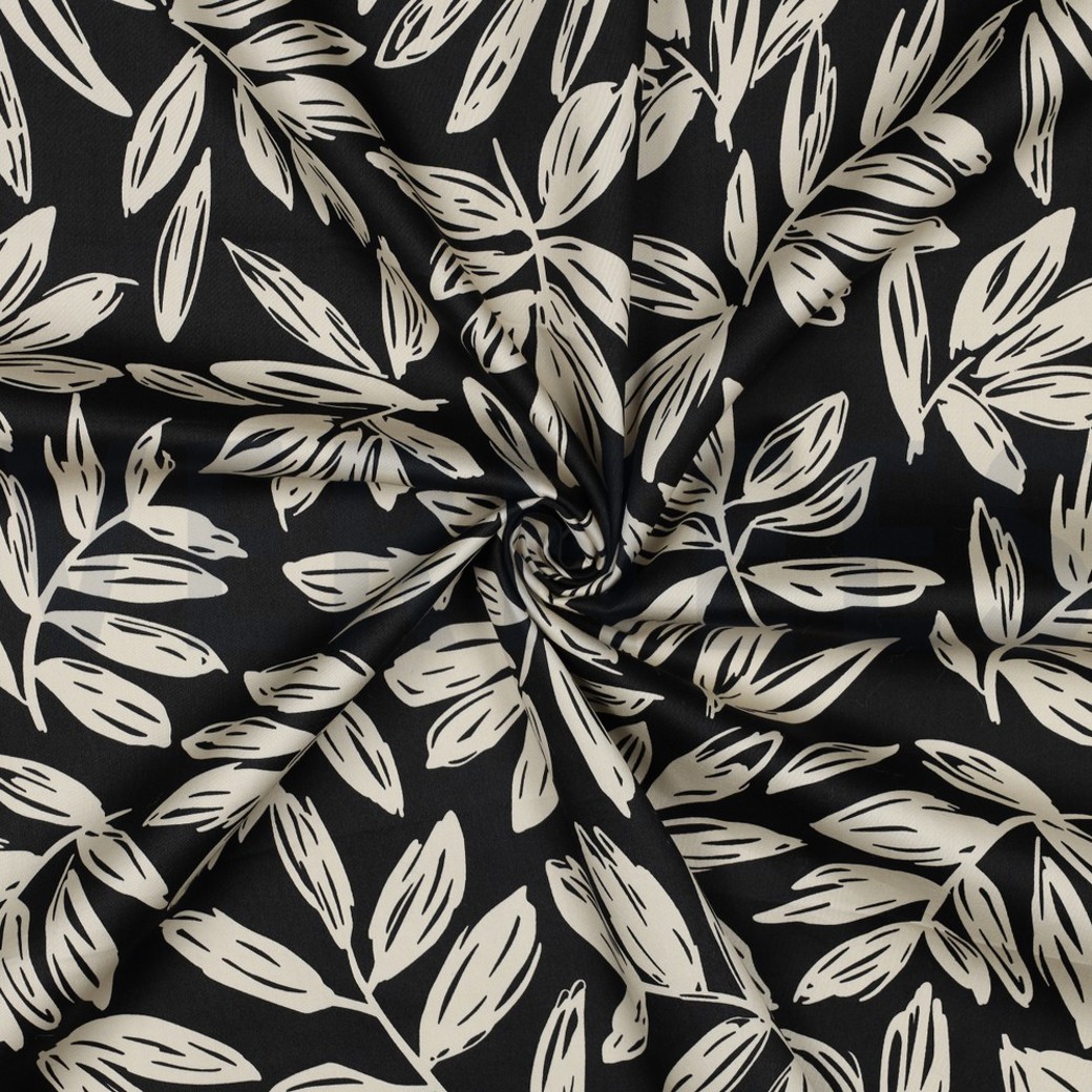 COTTON SATIN LEAVES BLACK #3