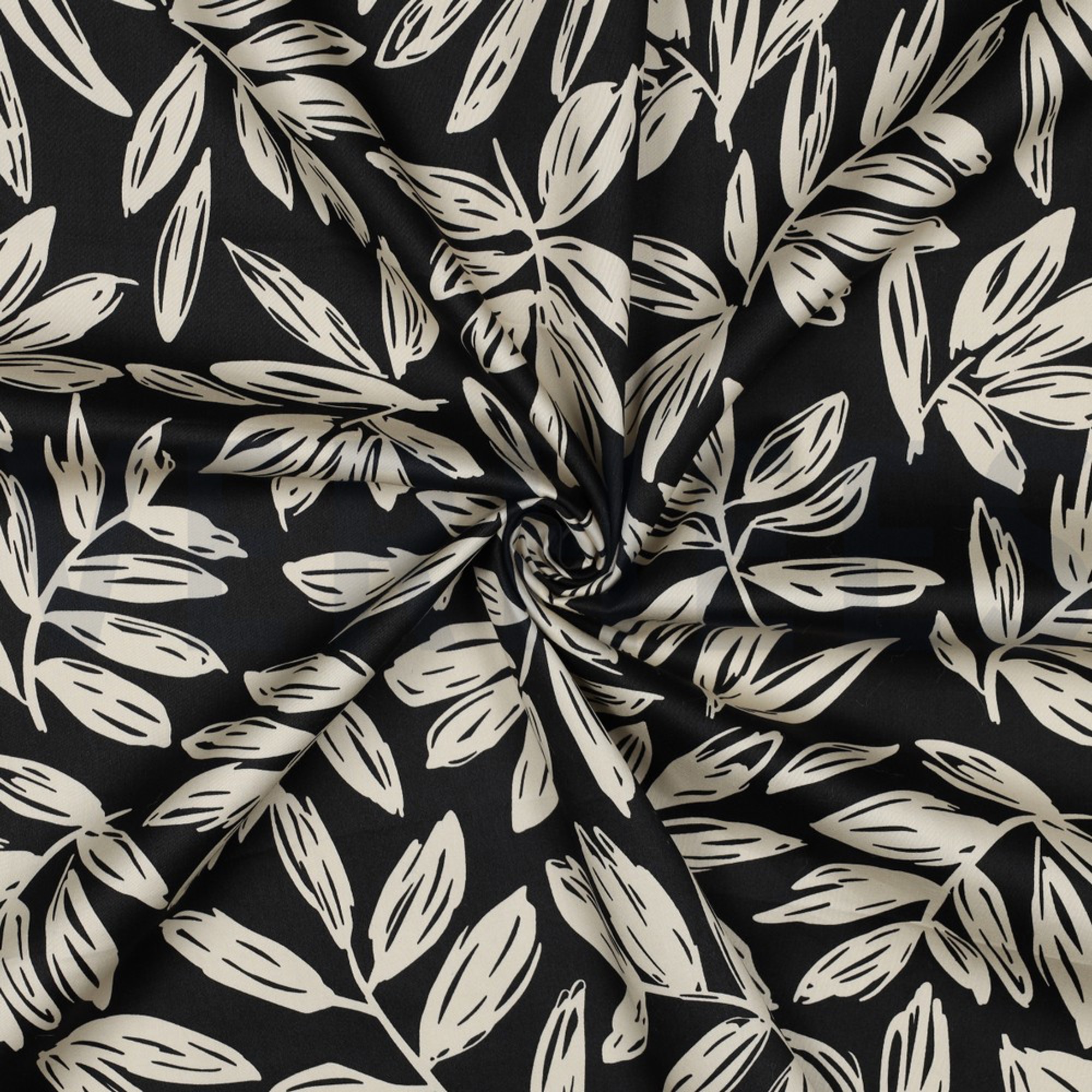 COTTON SATIN LEAVES BLACK (high resolution) #3