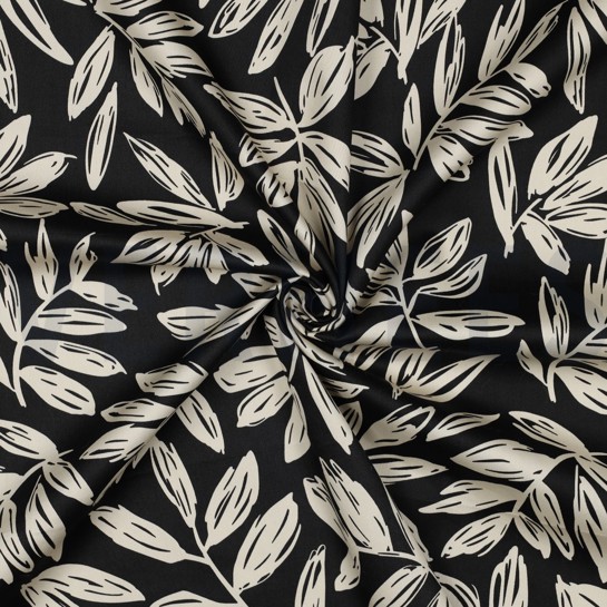 KATOEN SATIJN BLADEREN ZWART #7