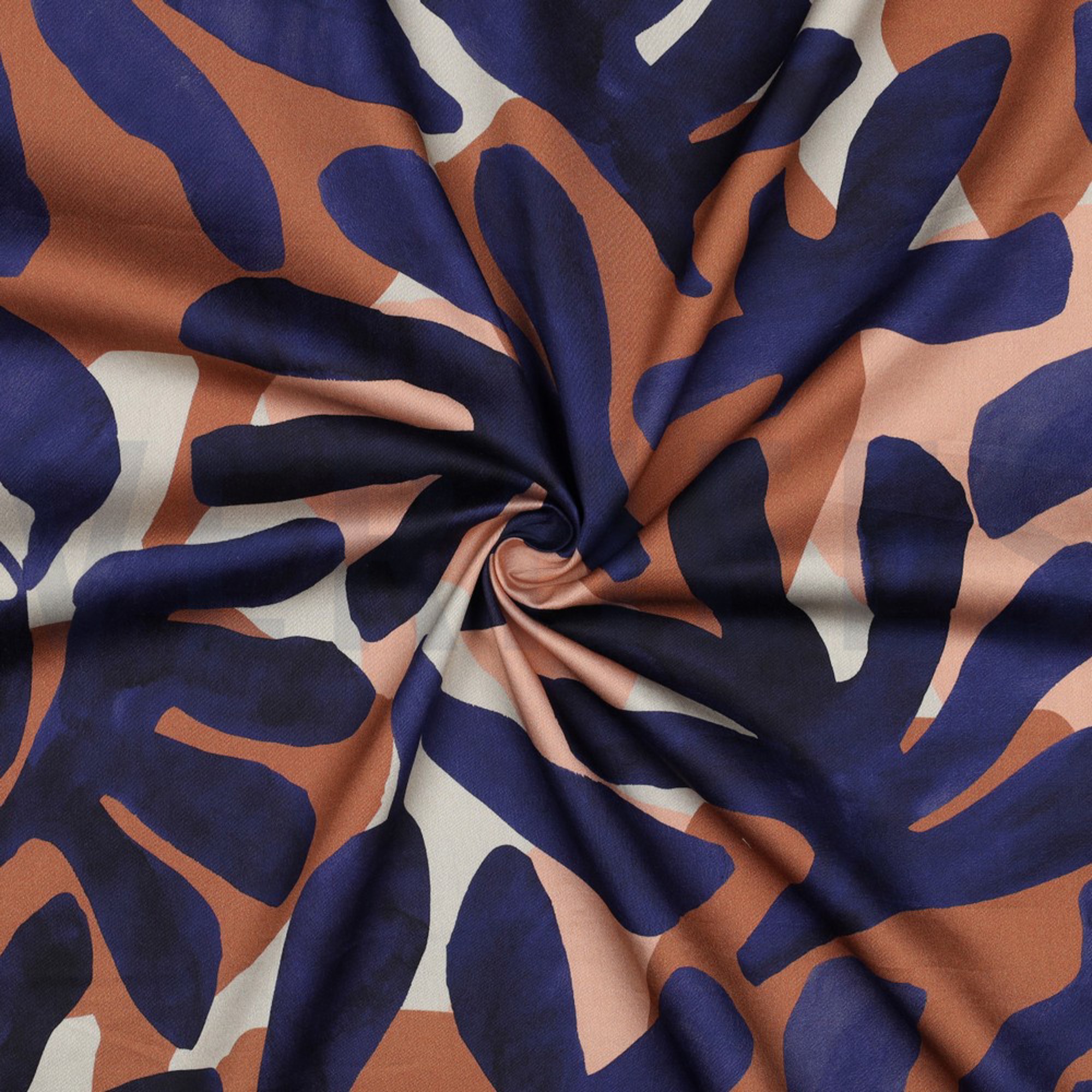 COTTON SATIN DIGITAL LEAVES BLUE (high resolution) #3