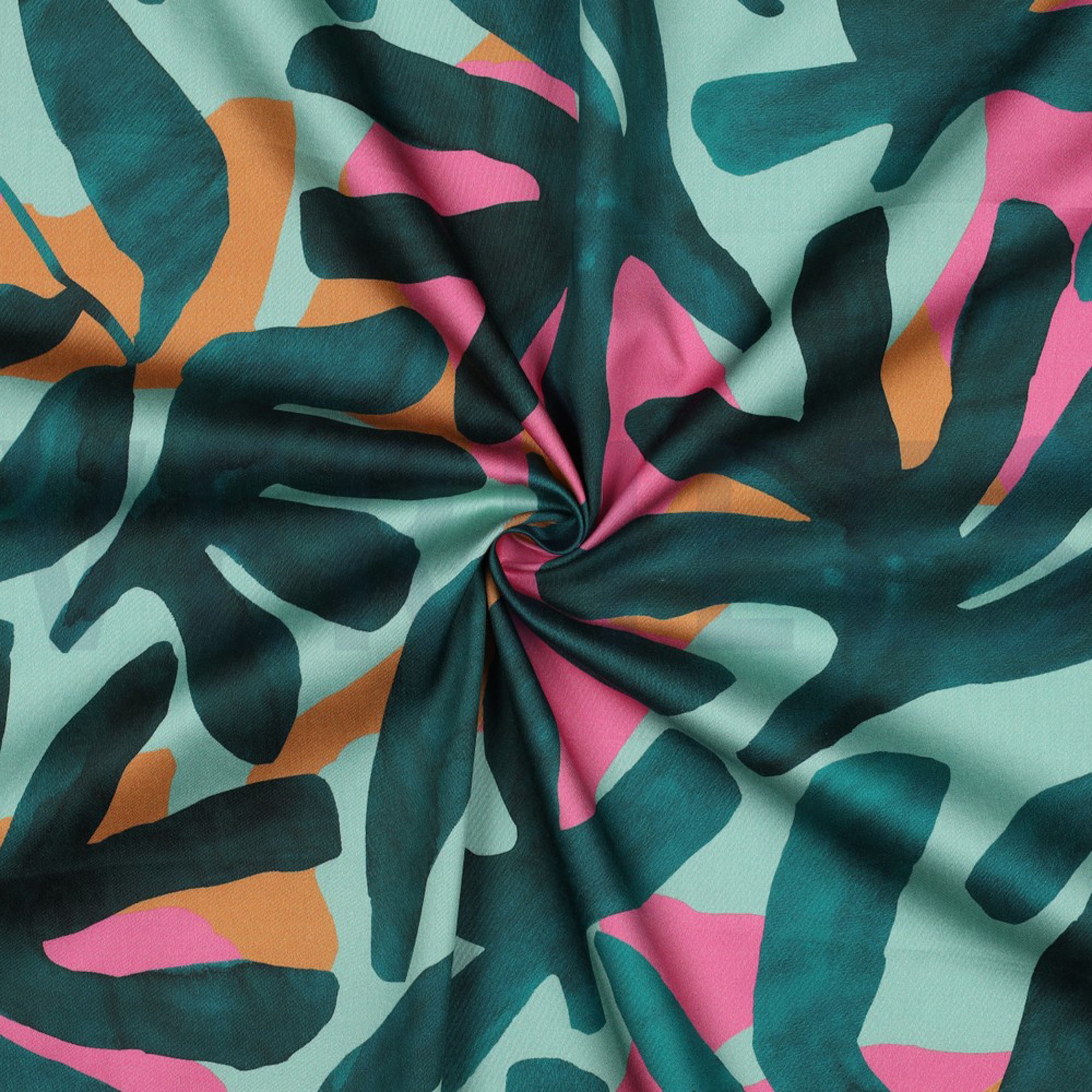 COTTON SATIN DIGITAL LEAVES GREEN (high resolution) #3