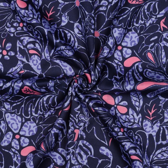 KATOEN SATIJN BLOEMEN MARINEBLAUW #7