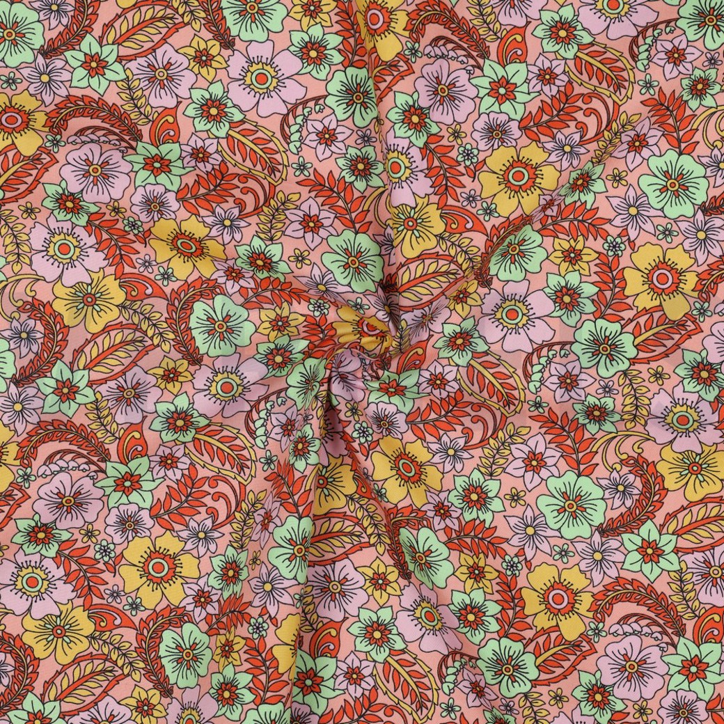 FINE POPLIN FLOWERS PEACH #3