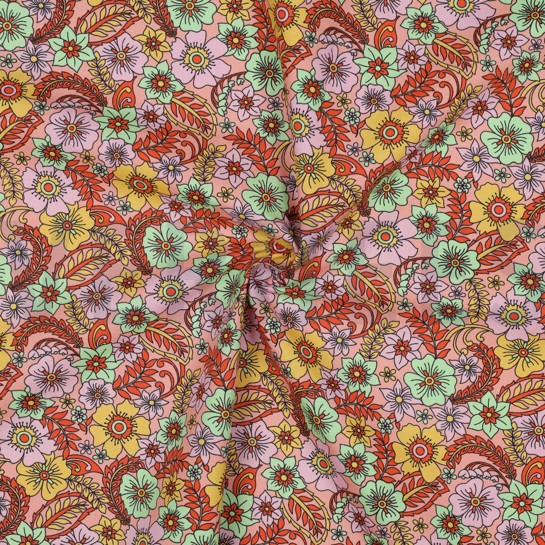 BAUMWOLLE POPELINE BLUMEN PFIRSICH #7