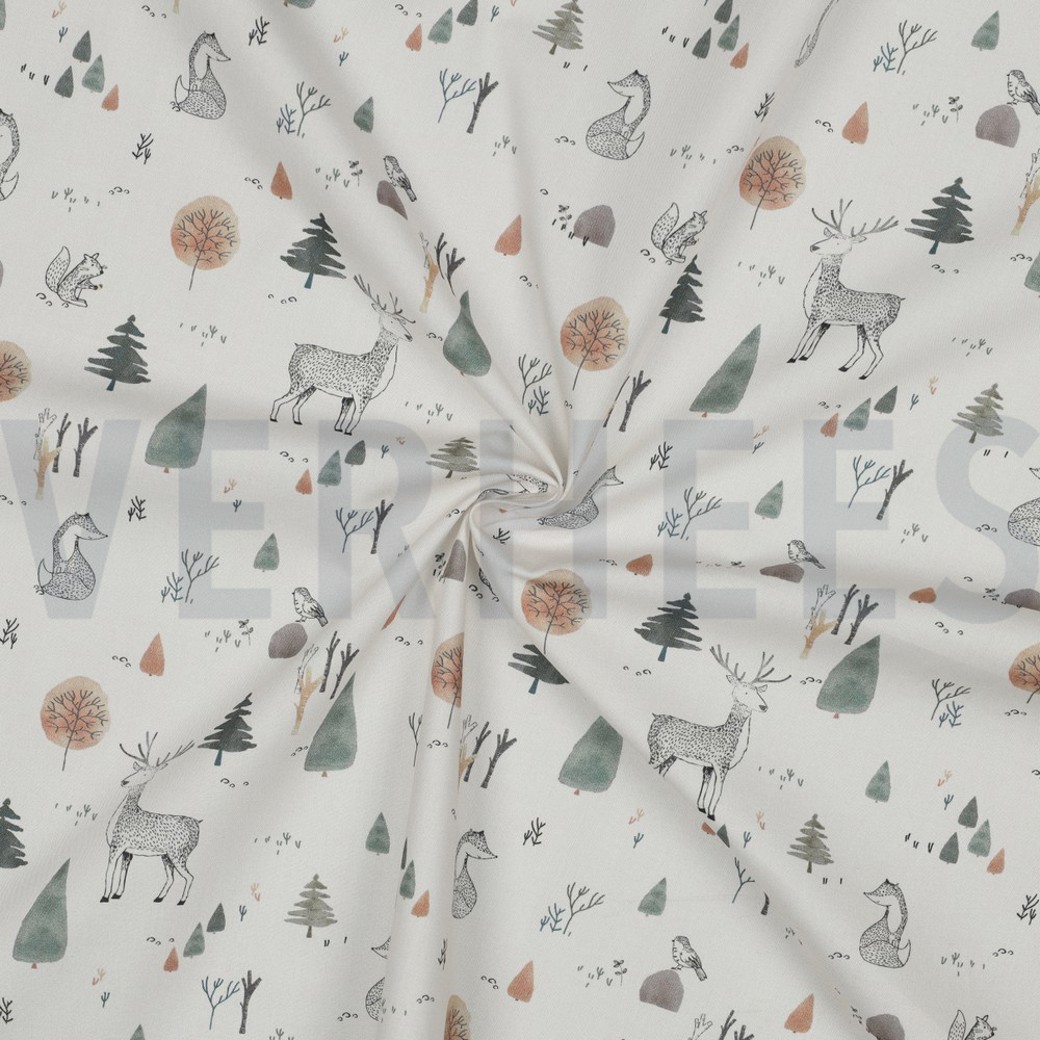 FINE POPLIN DIGITAL FOREST ANIMALS OFF-WHITE #3