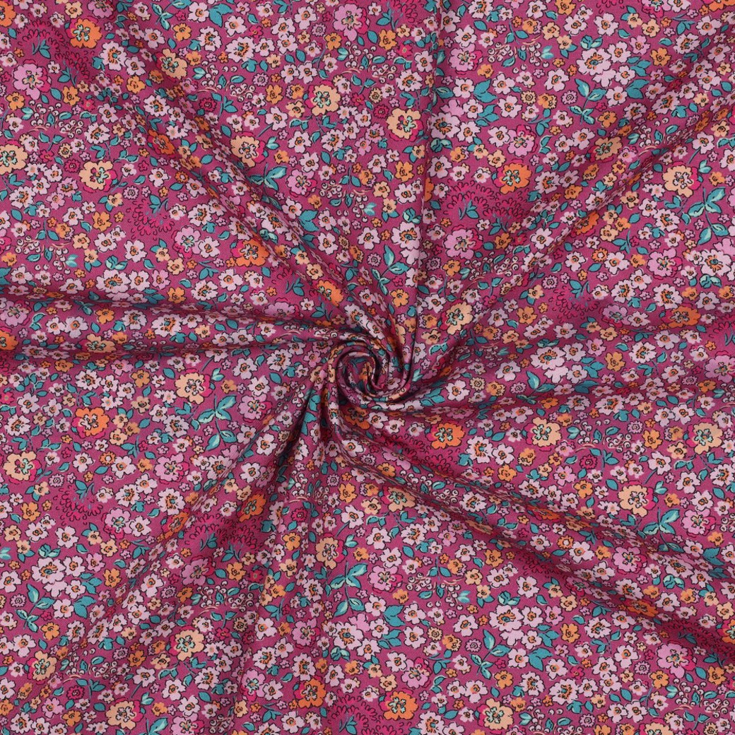 FINE POPLIN DIGITAL FLOWERS FUCHSIA #3