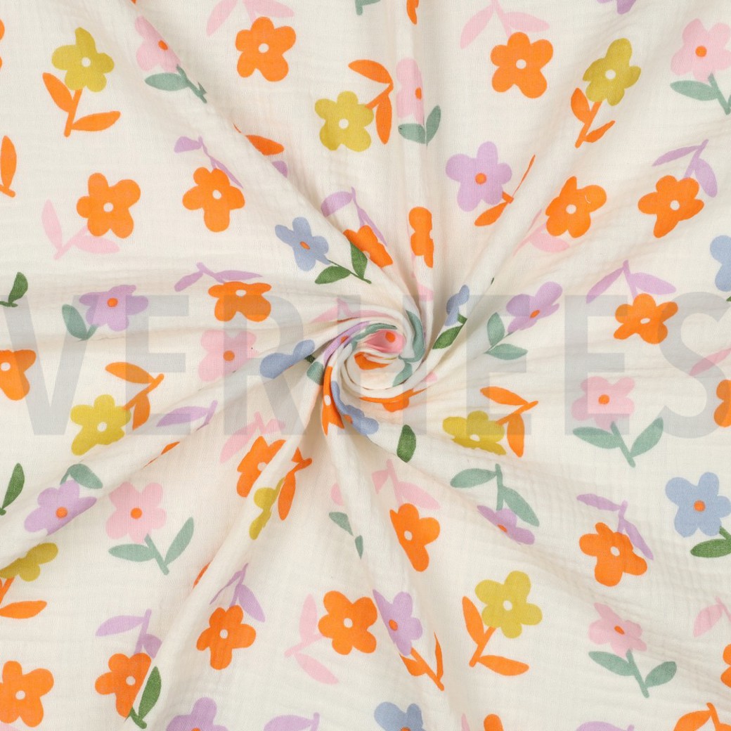 DOUBLE GAUZE FLOWERS ECRU #3