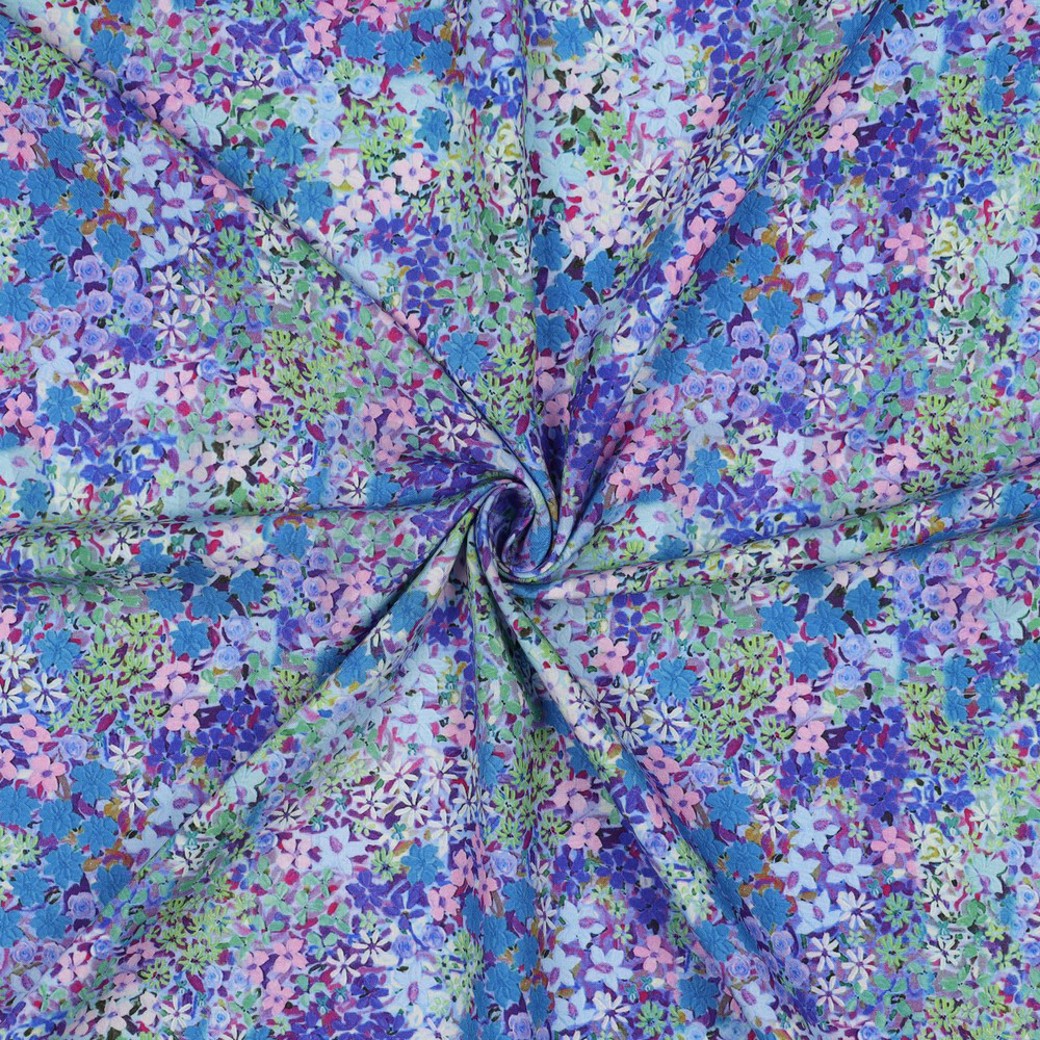 LENZING ECOVERO DIGITAL FLOWERS BLUE #3