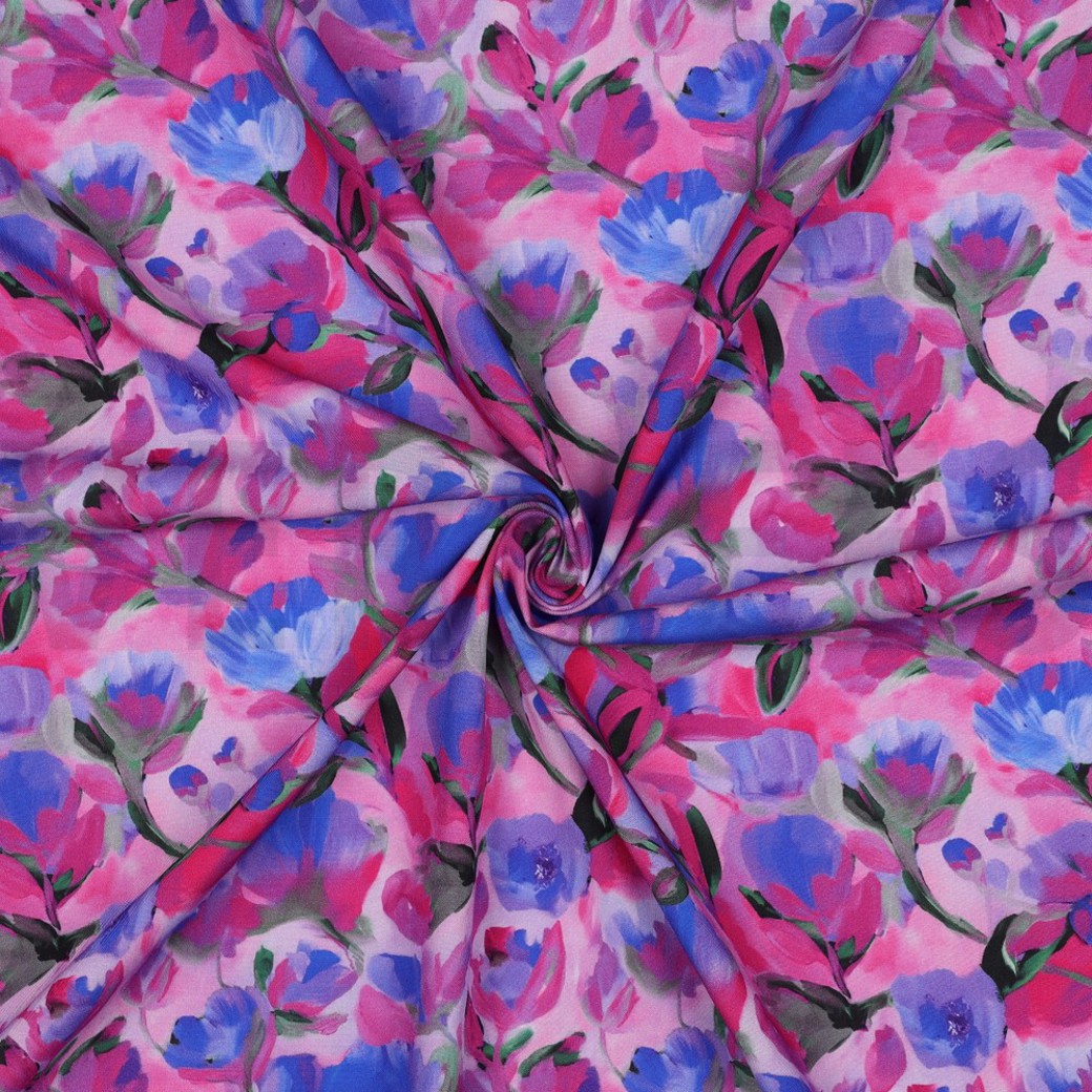 LENZING ECOVERO DIGITAL FLOWERS PURPLE #3