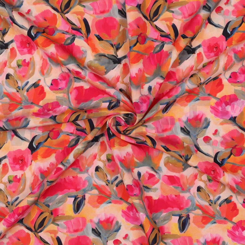 LENZING ECOVERO DIGITAL FLOWERS PEACH #3
