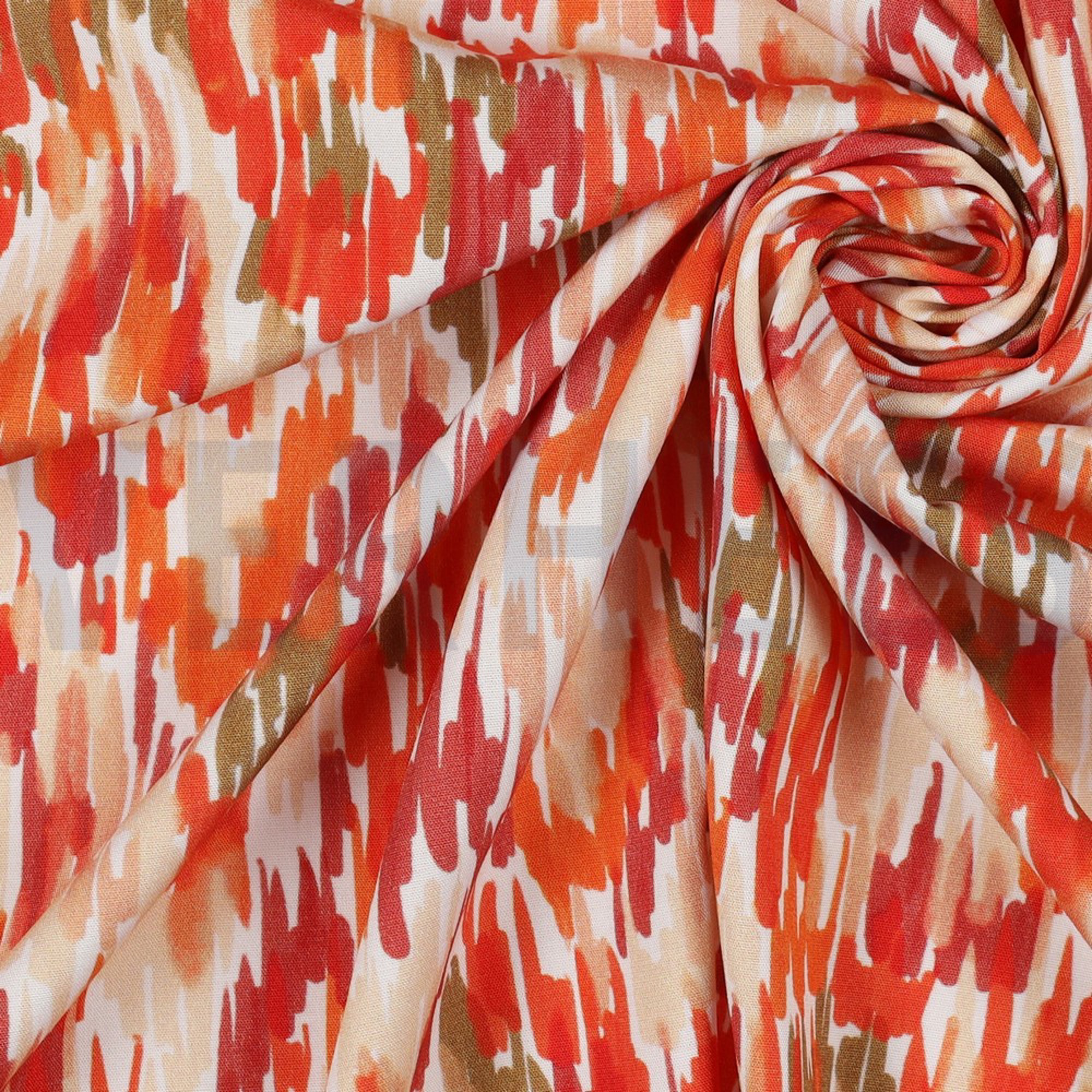 VISCOSE POPLIN STRETCH DIGITAL STROKES WHITE / ORANGE (high resolution) #3