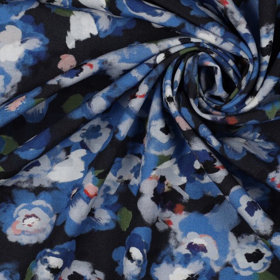 VISCOSE POPLIN STRETCH DIGITAL FLOWERS NAVY #7