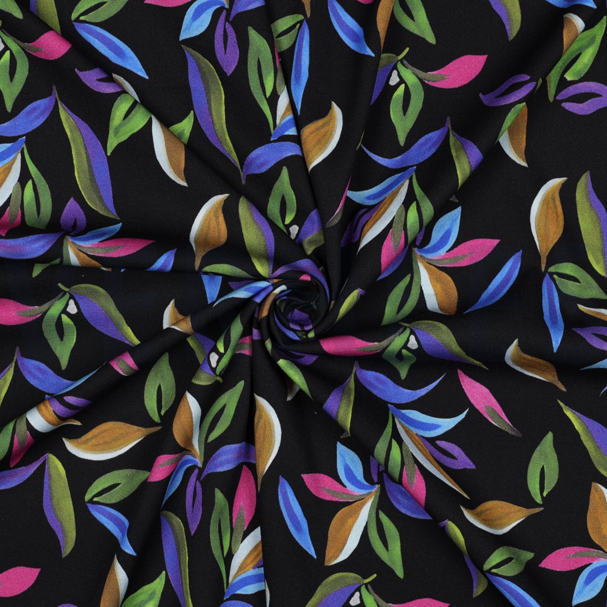 ROSELLA STRETCH DIGITAL LEAVES BLACK (high resolution) #3
