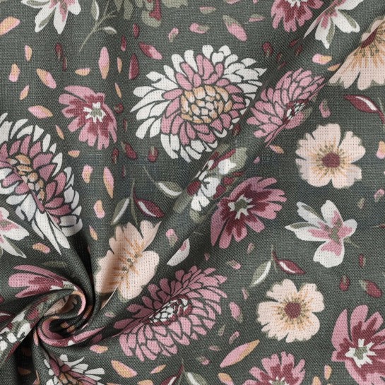 LINEN VISCOSE WASHED FLOWERS SEAWEED #7